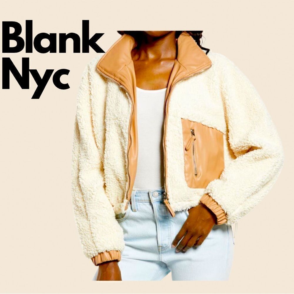 💼NWT Blank NYC Faux Shearling with Faux Leather Trim Bomber Jacket